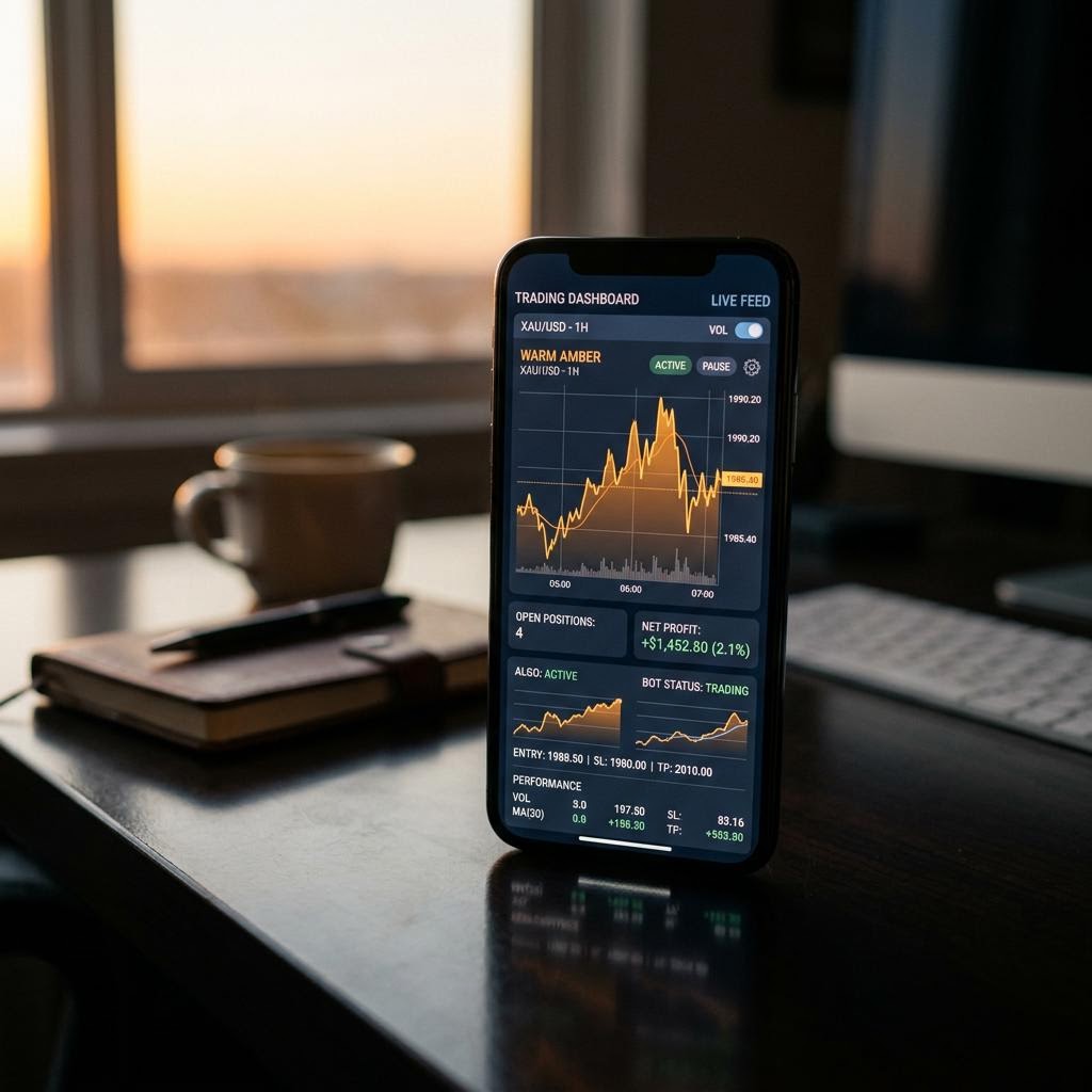 Panel de Logicvector AI plataforma de trading algorítmico en smartphone